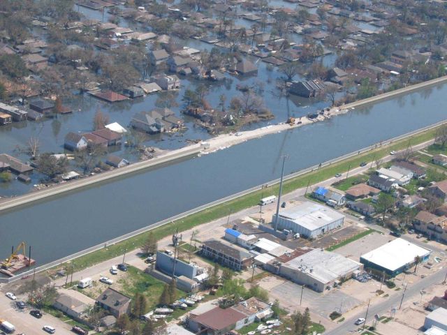 A view of levee repairs following Hurricane Katrina. Picture