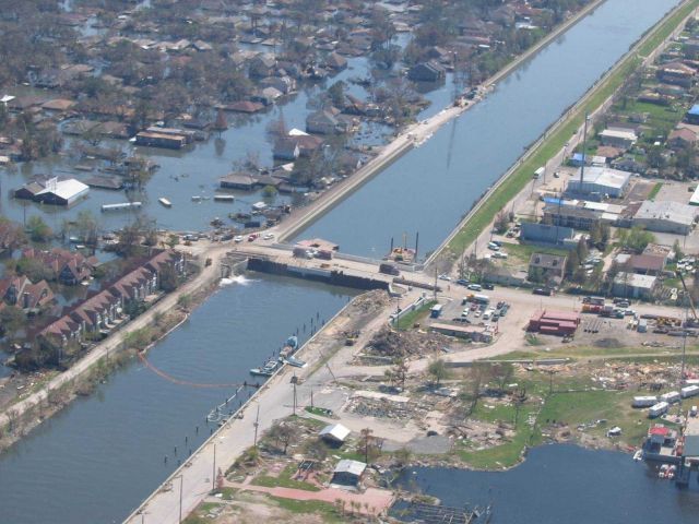 A view of levee repairs following Hurricane Katrina. Picture