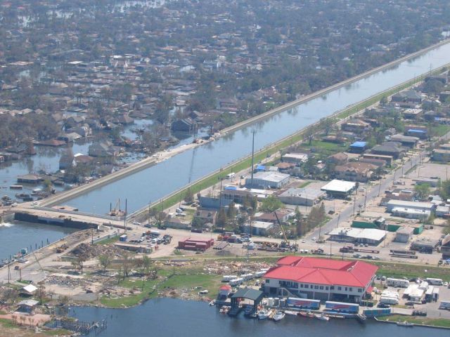 A view of levee repairs following Hurricane Katrina. Picture