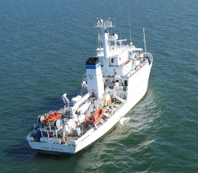 The NOAA Ship THOMAS JEFFERSON surveying approaches to harbors and the interior of harbors for obstructions Picture