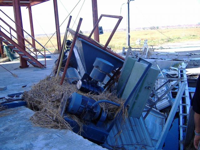 A jumbled heap of motors, compressors and other equipment at the ice plant. Picture