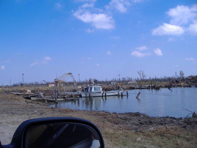 Tieing up to the remains of a pier destroyed by Hurricane Katrina Picture