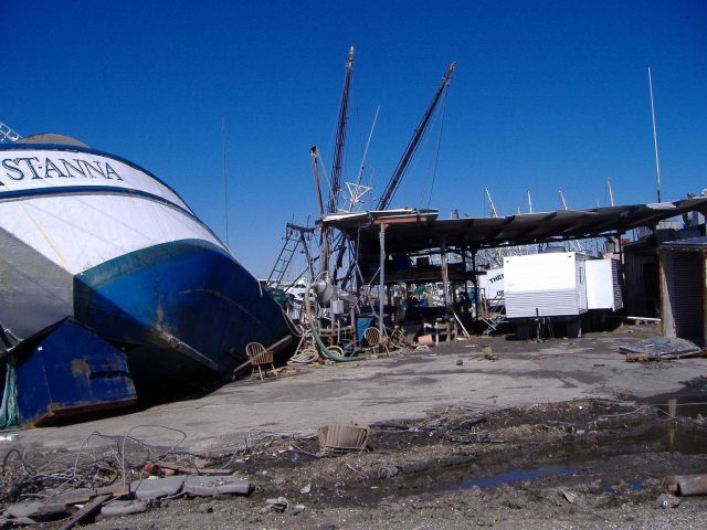 Image -2 showing devastation caused to vessels by Katrina (left image). Picture