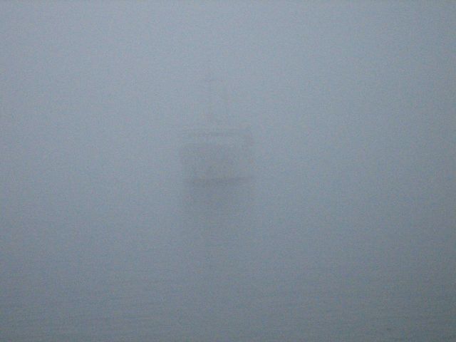 Photo -2 of NOAA Ship FAIRWEATHER approaching pier in fog at Valdez. Picture