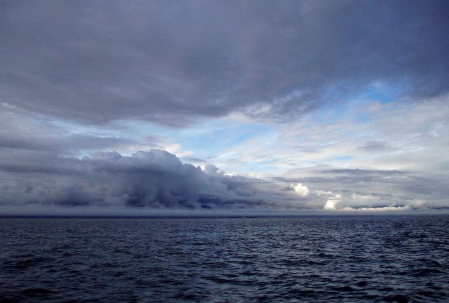 Fog covering Kachemak Bay and the town of Homer. Picture