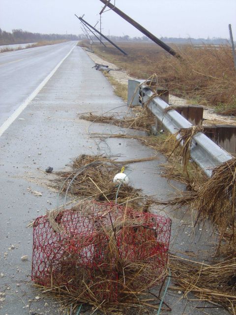 Crab pot on road after passage of Hurricane Rita. Picture