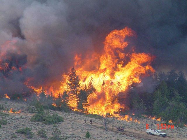 A hotshot crew conducts burnout operations on the Derby Fire Picture
