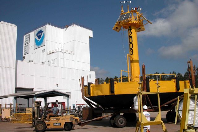 10-Meter Buoy being relocated for launch. Picture