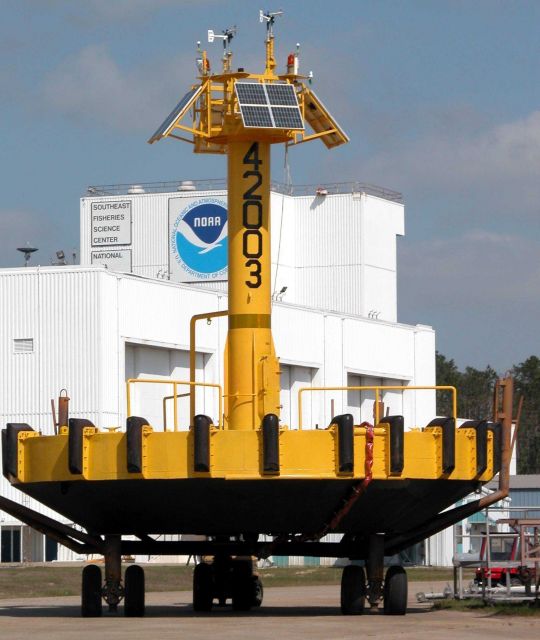 10-Meter Buoy being relocated for launch. Picture
