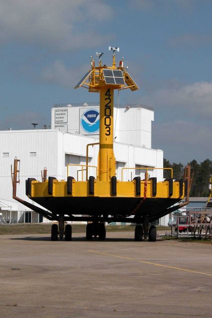 10-Meter Buoy being relocated for launch. Picture