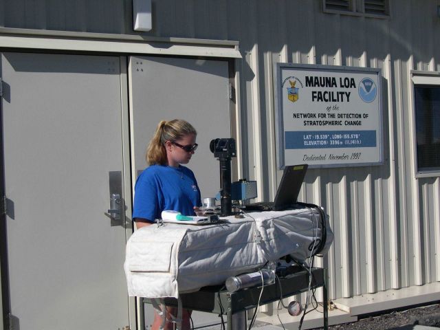 Brooke Walsh measures the ozone layer using world standard Dobson instrument number 83 Picture