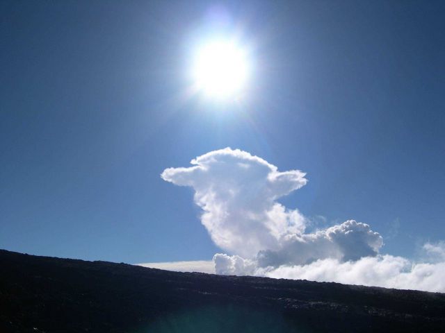This thunderstorm over the Kona side of Hawaii was photographed from the Mauna Loa Observatory Picture