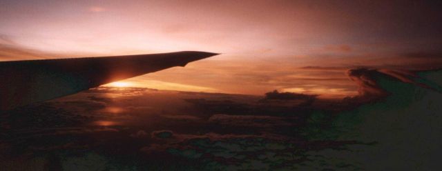 Right wing of NASA DC-8 at sunrise Picture