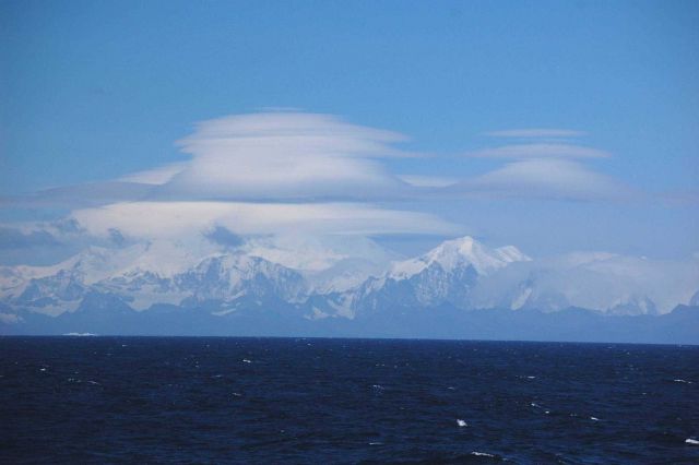 Lenticular clouds over the South Georgia Island. Picture