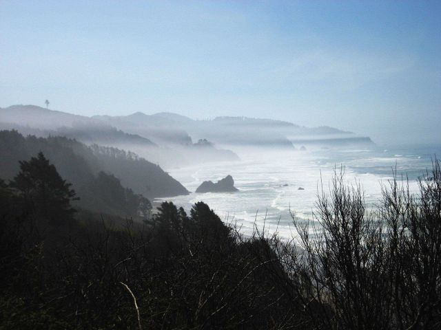 Layers of fog at different levels on the Oregon coast highway. Picture