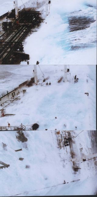 Rogue wave sequence showing 60-foot plus wave hitting tanker headed south from Valdez, Alaska Picture