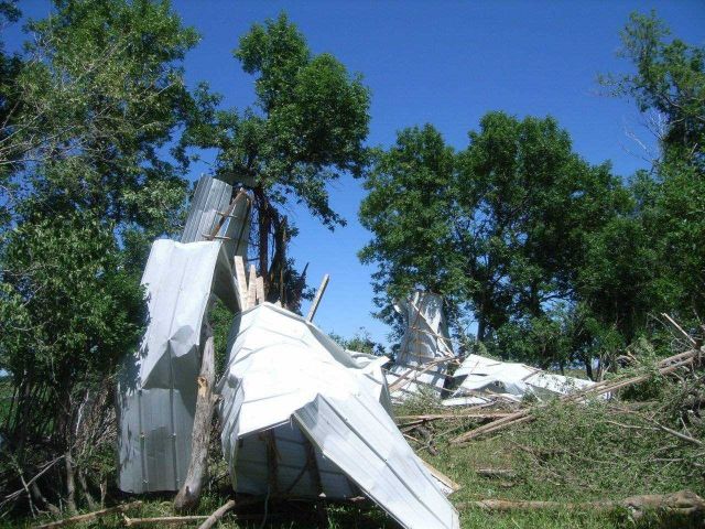 Damage to farm outbuilding near Langford. Picture