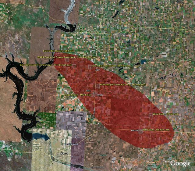 Overview of damaging wind event over Sully and northeastern Hughes County. Picture