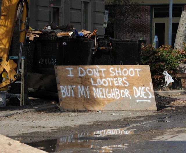 Some folks left graphic warnings for potential looters. Picture