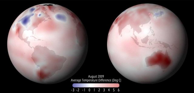 Graphic of global temperature anomaly for August 2009 Picture