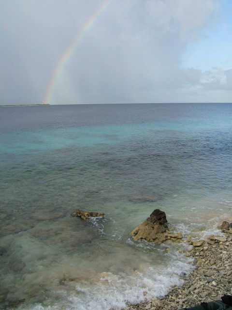 A tropical rainshower leaves a pot of pirate's gold at the end of the rainbow. Picture