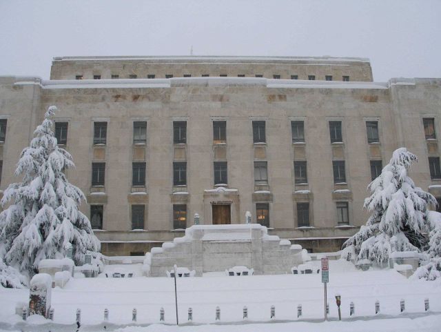 Adams Building of the Library Congress on the day following the February 5-6 snowstorm. Picture