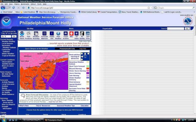 Seven different types of warnings or advisories are seen on the Philadelphia/ Mount Holly National Weather Service Forecast Office Internet site Picture