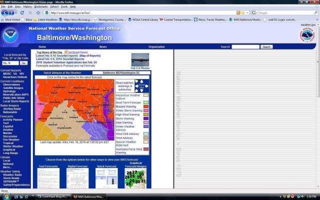 Seven different types of warnings or advisories are seen on the Baltimore/Washington National Weather Service Forecast Office Internet site Picture