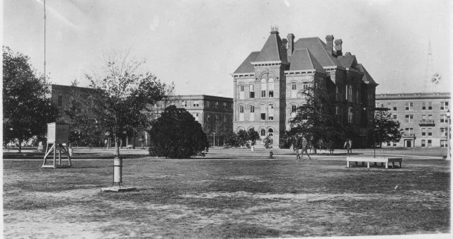 Weather instruments with Ross Hall in the background. Picture