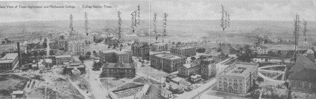 Aerial view of Texas A&M in 1918 showing location of various buildings Picture
