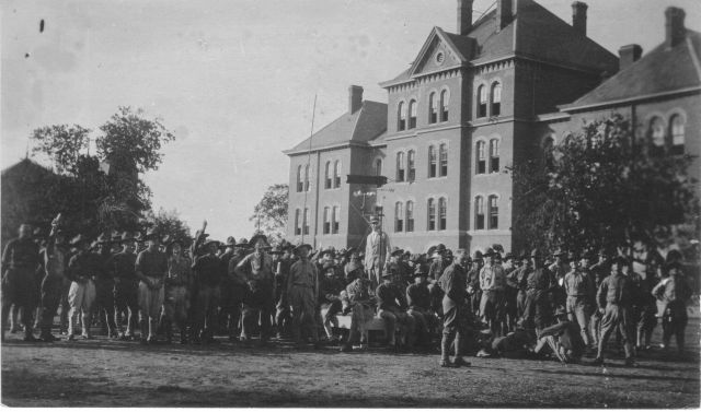 Signal Corps meteorological students apparently observing balloon launch from weather vane station Picture