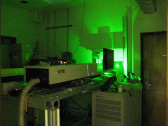 The green laser used for aerosol content determination at the Mauna Loa Observatory. Picture