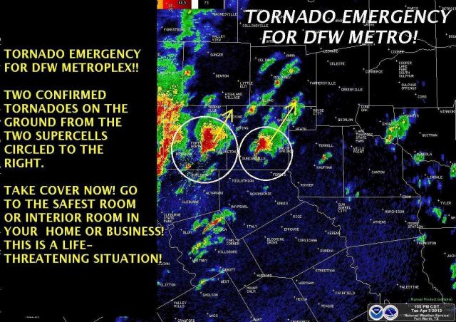 National Weather Service tornado warning from Dallas/Fort Worth NWS Forecast Office Picture