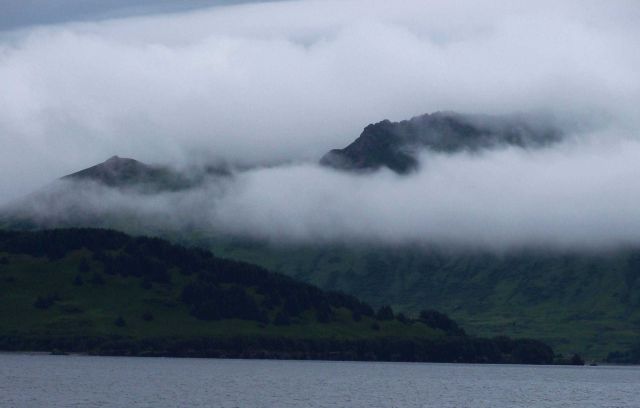 Clouds at different levels on Kodiak Island. Picture