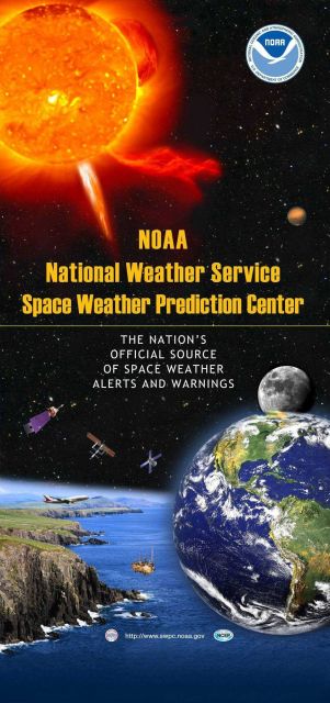 Information poster illustrating work of National Weather Service Space Weather Prediction Center. Picture
