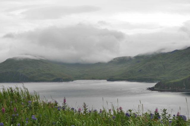Clouds enveloping the mountains above Dutch Harbor. Picture