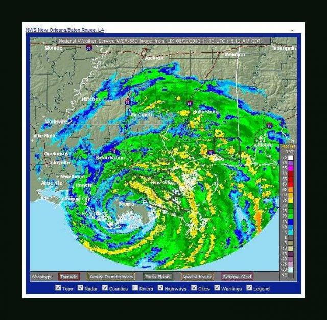 Hurricane Isaac just after making landfall SW of New Orleans. Picture