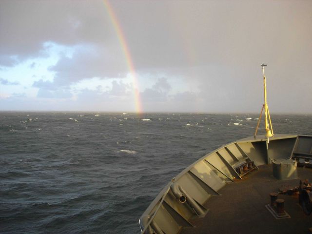 A double rainbow seen on the starboard bow of the MILLER FREEMAN. Picture