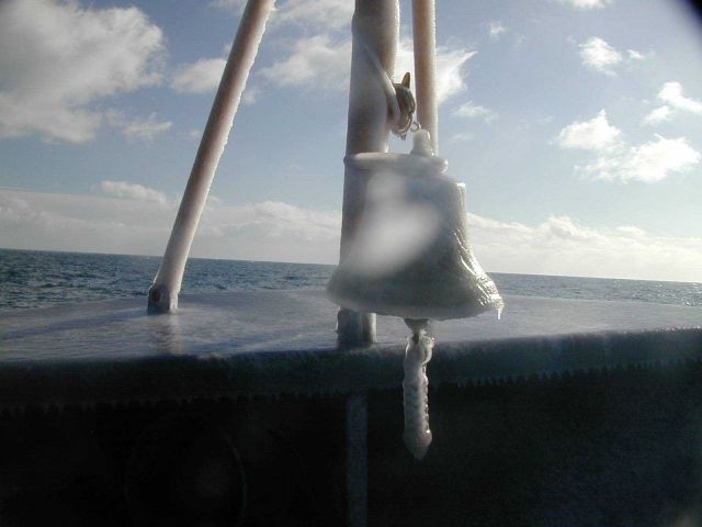 A glaze of ice covering the MILLER FREEMAN's ship's bell. Picture