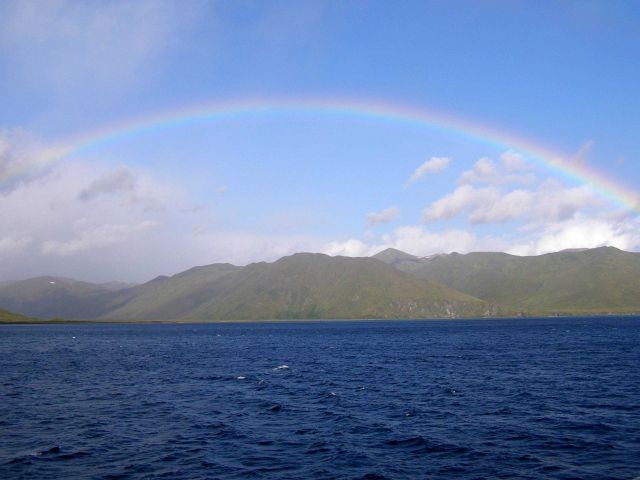 The top of the bow of a rainbow seen at Dutch Harbor. Picture