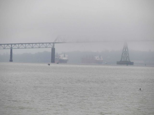 The bridge over the Columbia River on a foggy morning. Picture