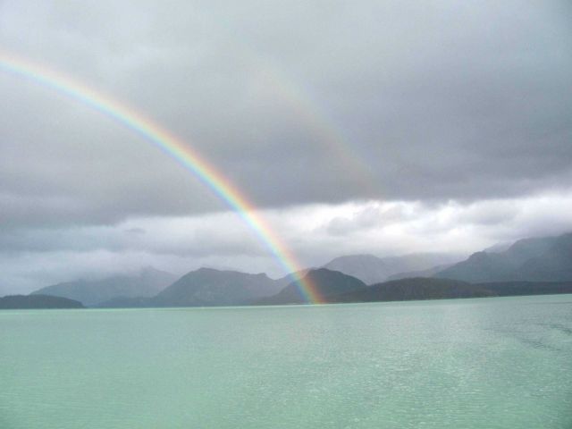 Double rainbow over milky green waters of Cross Sound. Picture