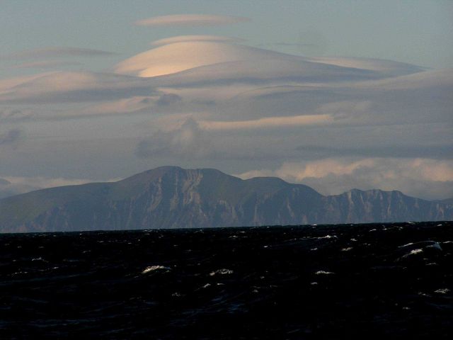 Lenticular clouds seen at Unimak Pass. Picture