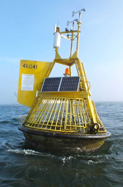 Wave and weather buoy 46041 northwest of Aberdeen, Washington. Picture