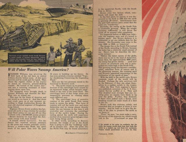 Will Polar Waves Swamp America? Text of article describing sudden shifting of Antarctic ice. Picture