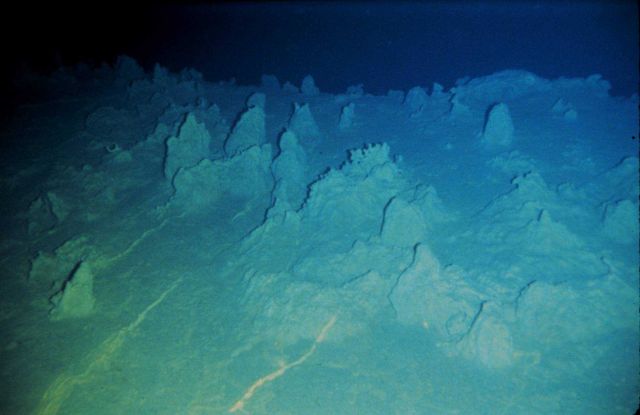 Inactive hydrothermal chimneys made of iron oxide on Loihi volcano. Picture