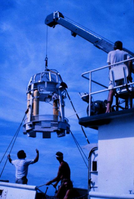 NURC at UNCW's dive bell deployed from the R/V Seahawk. Picture