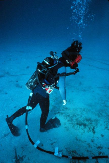 Compared to old hard hat diver, Exo mask diver doesn't need lead boots. Picture