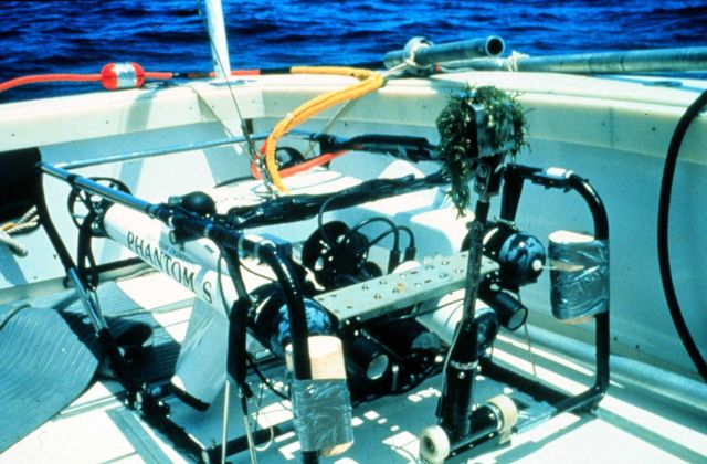 PHANTOM S2's manipulator arm carries seaweed responsible for overgrowing corals. Picture