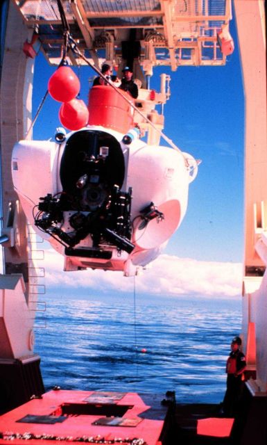 DSV TURTLE is taken aboard Navy support ship Laney Chouest. Picture